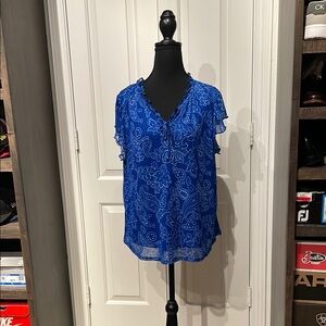 Morgan Taylor Blue Flutter Sleeve Ruffled Blouse (A)